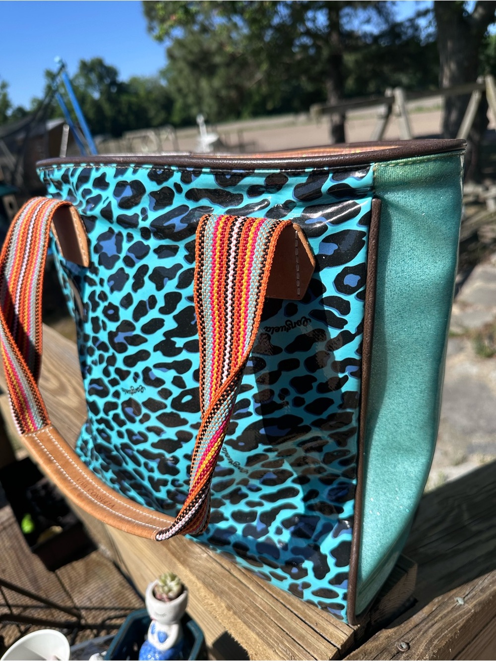 Consuela Summer Classic Tote Turquoise Leopard-Print Multicolor Striped Handles